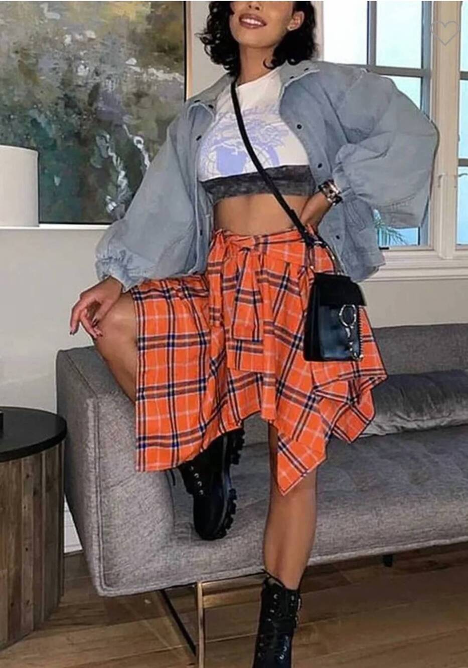 NEW BESTON tie me up plaid skirt in orange